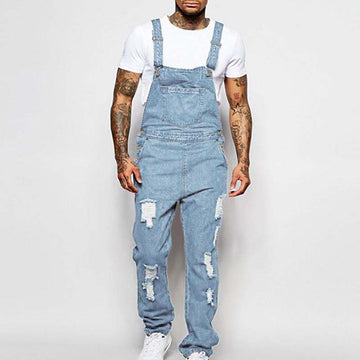 Men's Casual Ripped Denim Overalls